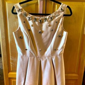 Blush pink cocktail dress, belted with beautiful decorative stones.